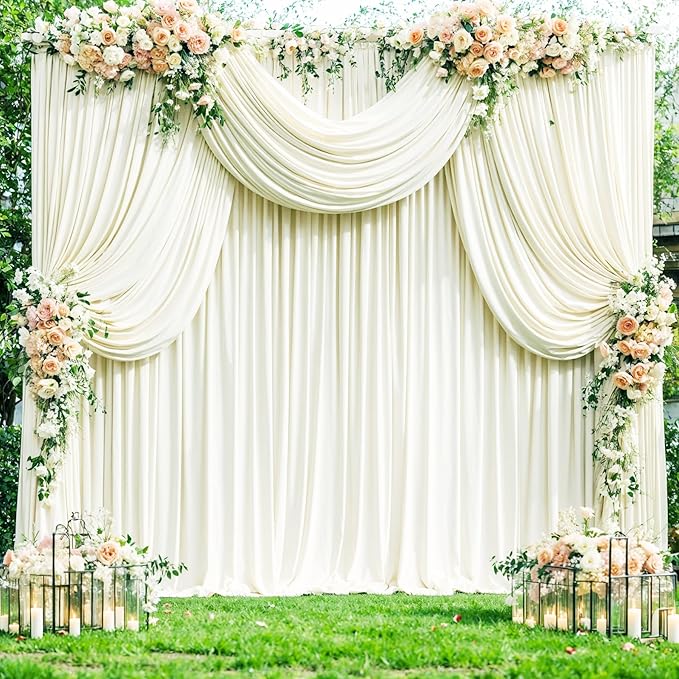 4 Panels Ivory Backdrop Curtains for Wedding Party Wrinkle Free Backdrops Curtain Drapes Fabric Decorations Photo Back Drop Cloth for Baby Shower Photography Stage Reception 20ft(W) x 12ft(H)