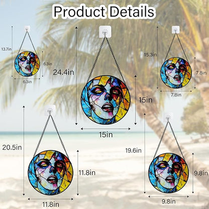 Stained Glass Window Hanging Halloween Horror Night Bloodstained Face Large 15" - Suncatcher Door Garden Sun Catcher Gothic Decor Birthday Evil Funny Gift for Mom Woman Nana Friend Men