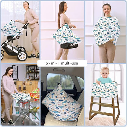Car Seat Covers for Babies - Multi- use Nursing Carseat Canopy, Breastfeeding Covers, Baby Shower Gifts for Boys and Girls (sea World)