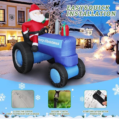 DearSun 5.5FT H Christmas Inflatable Santa Claus Drive Tractor with Build-in LED Lights, Blow up Christmas Inflatable Outdoor Decorations Large Party Yard Decoration
