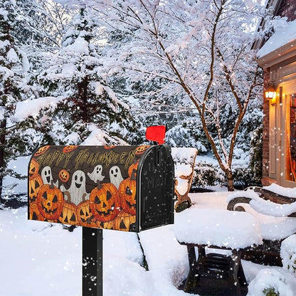 Happy Halloween Mailbox Cover Ghost Mail Box Covers Magnetic Standard Size 21x18 inch Pumpkin Post Letter Box Cover Wrap Outdoor Decor for Garden