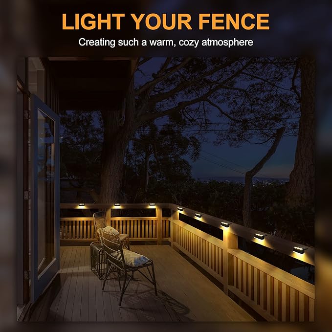 SOLPEX Solar Fence Lights, 6 LEDs Solar Lights Outdoor Waterproof Solar Powered for Deck, Stair, Front Porch, Balcony, Walkway, Garden, Yard, Patio, Pool Decor, IP65 Waterproof (12 Pack, Warm White)