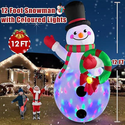 Danxilu 12 FT Giant Christmas Inflatables Snowman Outdoor Decorations Built-in Rotating LED Lights, Huge Blow Up Snow Man with Magic Hat IP44 Waterproof Xmas Decor for Yard Outside Lawn Holiday