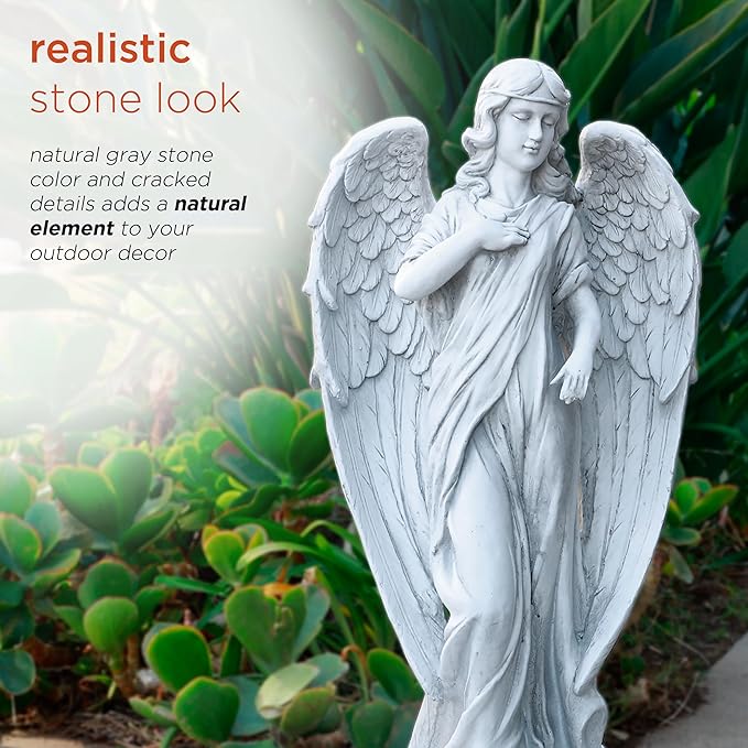 Alpine Corporation 31" Tall Indoor/Outdoor Angel Statue Yard Art Decoration, Light Gray