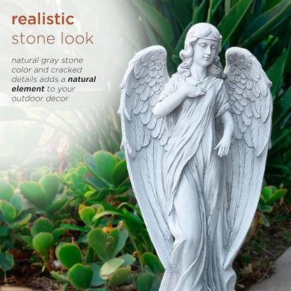 Alpine Corporation 31" Tall Indoor/Outdoor Angel Statue Yard Art Decoration, Light Gray