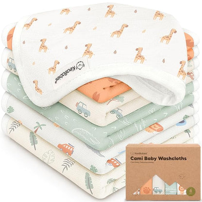 6-Pack Cotton Baby Washcloths for Newborn - Organic Cotton Muslin Soft Wash Cloths for Babies, Infant, Kids, Toddler Towels for Boy,Girl,Super Absorbent Face Cloths,Scratch-free Baby Rags (Wilderness)