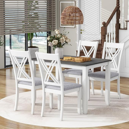 Ball & Cast Dining Table Set for 4 with 4 X-Back Chairs,5-Piece Wooden Living Room Furniture W/ 44.5" Rectangle Kitchen Desk,for Small Space,Apartment,Dining Room,Grey