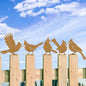 5-Piece Metal Bird Craft Statue Set - Cardinal Silhouettes, Rusty Finished - Perfect for Fence Toppers & Outdoor Decor