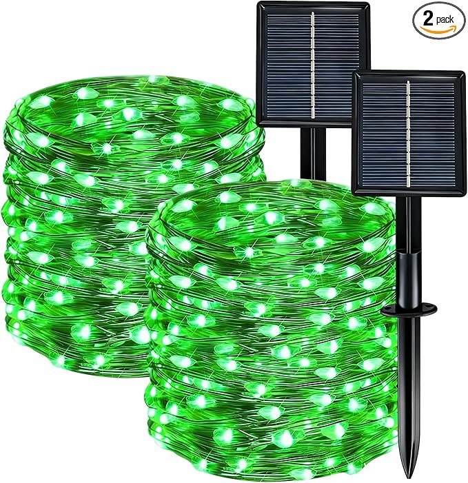 Solar String Lights Outdoor Waterproof 2 Pack Total 66ft 200LED 8 Modes Twinkle Lights Solar Fairy Lights for Patio, Garden Yard Party Wedding Tree Christmas Halloween Decoration, Green
