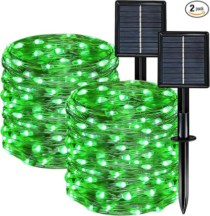 Solar String Lights Outdoor Waterproof 2 Pack Total 66ft 200LED 8 Modes Twinkle Lights Solar Fairy Lights for Patio, Garden Yard Party Wedding Tree Christmas Halloween Decoration, Green