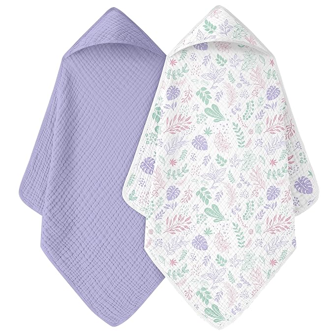 Baby Bath Towels, 100% Muslin Cotton Hooded Baby Towels for Newborn, 2 Pack Baby Towels with Hood for Infant Toddler and Kids, Large 32x32Inch, Soft and Absorbent