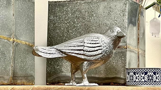 NACH Cast Iron Crow Statue, Head to Side Raven, Large Garden Statues, Crow Garden Sculpture, Bird Figurines Home Decor, Raven Decor, Antique Metal Bird Statue, 4 x 11 x 6.5 inches, JS-90-7115AM