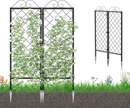 Zhongma 2 Pack Metal Garden Trellises for Climbing Plants, 53.5 Inch Tall Metal Fence Plant Support Trellis for Flower and Vagetable
