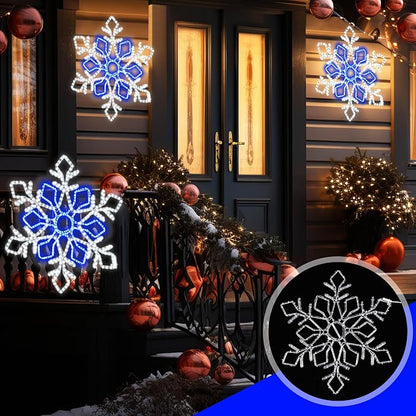 36 Inch Christmas Snowflake Lights Outdoor Decor, Waterproof Blue & White LED Large Light Up Christmas Snowflake Hanging Decorations for Yard Porch Window Holiday Party Winter