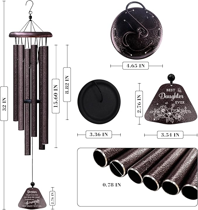 Daughter Gifts from Mom Dad, Daughters Birthday Gifts, Daughter 32” Wind Chimes for Birthday Graduation Christmas Valentines Mothers Day