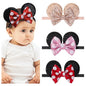 choicbaby 3 PCS Mouse Ears Sequin Bow Nylon Hairband with Polka Dot Cute Baby Headbands Soft Hairbands Hair Accessories for Newborn Infant Toddler Party Supplies