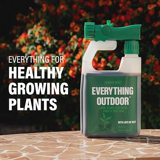 Humboldts Secret Everything Outdoor Plant Food | 5-5-5 Liquid Fertilizer with Norwegian Kelp | All Purpose Lawn, Vegetable & Fruit Food | Garden Nutrients | Refillable Hose End Bottle | 1 Gallon