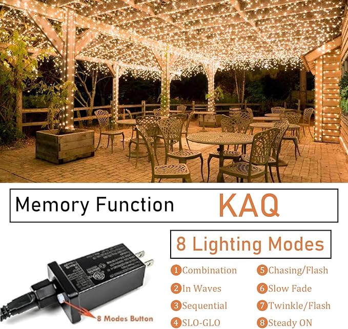 66FT 200LED Christmas String Lights Outdoor/Indoor, Extendable Twinkle Fairy Lights Waterproof Clear Wire with 8 Modes&Timer Function for Garden Bedroom Patio Christmas Tree Decorations (Warm White)