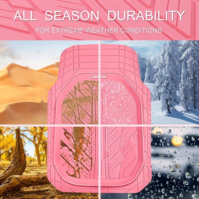CAR PASS DeepDish Pink Floor Mats for Cars Full Set,Heavy Duty Rubber Car Mats 3-Piece,Universal Waterproof Trim-to Fit Automotive Floor Mats for Truck Van SUV, Durable All-Weather Car Mats (Pink)
