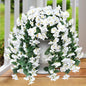 Sggvecsy Artificial Fake Hanging Flowers Plants for Outdoor Outside Spring Summer Decoration 4PCS Faux Silk UV Resistant Realistic Morning Glory Trailing Vines for Home Porch Patio Balcony(White)
