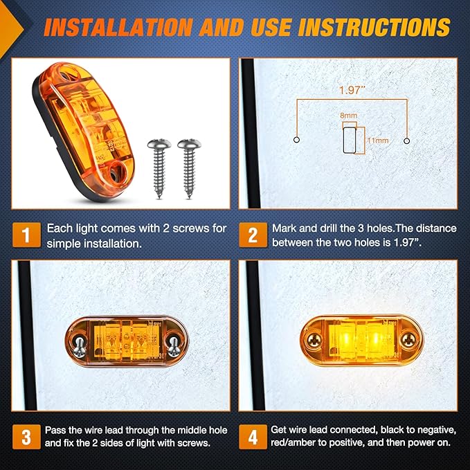 Nilight 2.5Inch Oval Side Marker Light 20PCS Amber 2 Diode LED Trailer Clearance Lights Indicator Taillight Waterproof Surface Mounted for 10-30V Truck Camper Boat Lorry