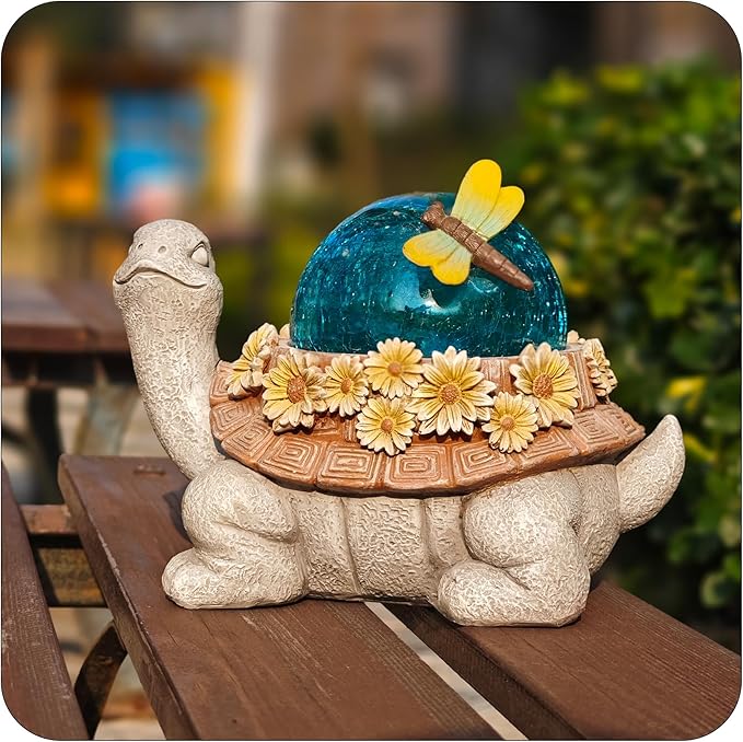 Solar Resin Turtle – Garden Decor Ornament with Floral Design,Cute Animal Statue for Outdoor, Patio, Yard Decoration,Home Unique Birthday Housewarming Gifts for Moms Women Dad Grandparents