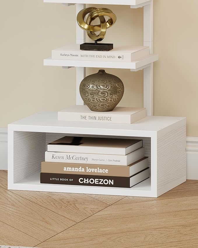 8-Tier Bookshelf, LED Bookcase with Semi-Open Bottom, Small Space Standing Shelf with Lights, Corner Storage Stand, for Living Room, Home Office, Bedroom, White TSJ08DWB