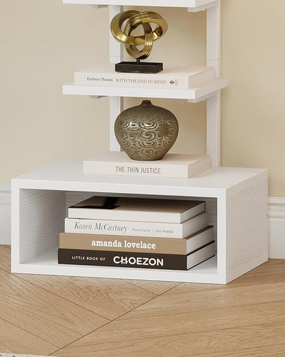 8-Tier Bookshelf, LED Bookcase with Semi-Open Bottom, Small Space Standing Shelf with Lights, Corner Storage Stand, for Living Room, Home Office, Bedroom, White TSJ08DWB