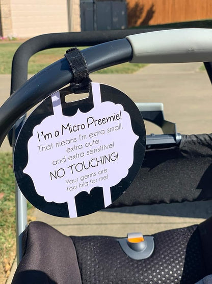 Three Little Tots Two Pack - Micro Preemie No Touching Baby Car Seat and Stroller Signs - CPSIA Safety Tested