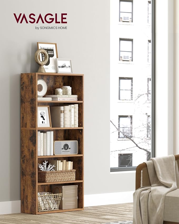 VASAGLE Set of 2 Bookshelves, 23.6 Inches Wide, 5-Tier Open Bookcases with Adjustable Storage Shelves, Floor Standing Units, Rustic Brown ULBC165X01-2