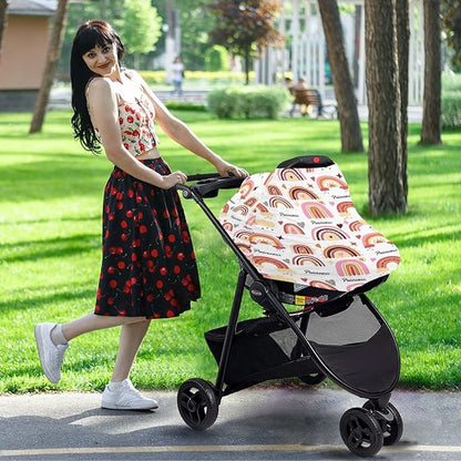 Personalized Colorful Rainbow Baby Car Seat Covers with Name, Custom Multiuse Nursing Breastfeeding Car seat Canopy, Infant Stroller Covers for Newborn Girl Boy, Ultra-Soft Breathable, Nursing Scarf