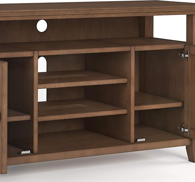 SIMPLIHOME Amherst 54-inch Wide Solid Wood TV Stand in Rustic Natural Aged Brown, Transitional-Style Media Console for Living Room with Adjustable Shelves and Cable Management