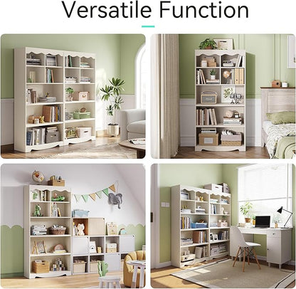 LINSY HOME 5-Shelf Bookcase Wooden, 63" Tall Bookshelf with Storage, Open Floor Standing Cube Shelf Bookcase Libreros, Beige Modern Book Shelf for Bedroom, Living Room, White Oak