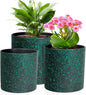6/5/4 inch Plant Pots, 3 Pack Cylinder Flower Pots for Small Indoor Outdoor Plants, Plastic Planters with Drainage Holes and Saucers for Garden Succulent Plants, Black with Green Speckles
