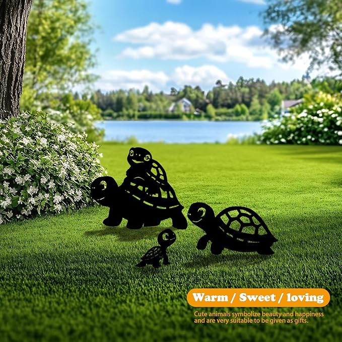 3 Pack Turtle Metal Garden Decorative Stakes, Weather Proof Silhouette Statues for Yard, Patio,Outdoor Decor for Turtle Lovers and Pet Owners