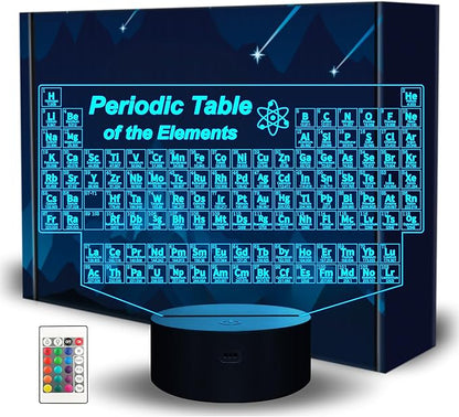 Ammonite Periodic Table of Elements Night Light, Tabla Periodica 3D lamp 16 Color Changing with Remote Control and Timer, School Supplies and Classroom Kids Room Decor, Chemistry Gifts for Students