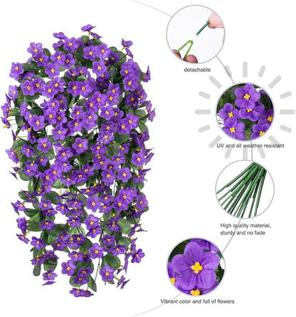 HyeFlora Artificial Faux Hanging Plants Flowers Vines for Outdoor Outside Fall Decoration, 2PCS Fake Silk Daisy Mums UV Resistant Look Real Purple Orchid Vine for Front Door Porch Planter Balcony