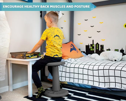 ActiveChairs Kids Wobble Stool, Flexible Classroom Seating Improves Focus, Posture & Helps ADHD/ADD. Get The Wiggles Out Active Fidget Desk Chairs, Pre-Teen 17.75" Chair, Ages 7-12, Grey