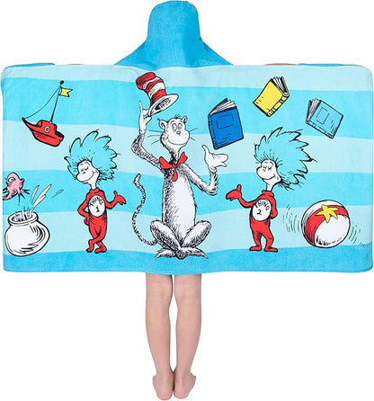 Dr. Seuss Cat In The Hat Bath/Pool/Beach Soft Cotton Terry Hooded Towel Wrap, 24 in x 50 in, By Franco Kids