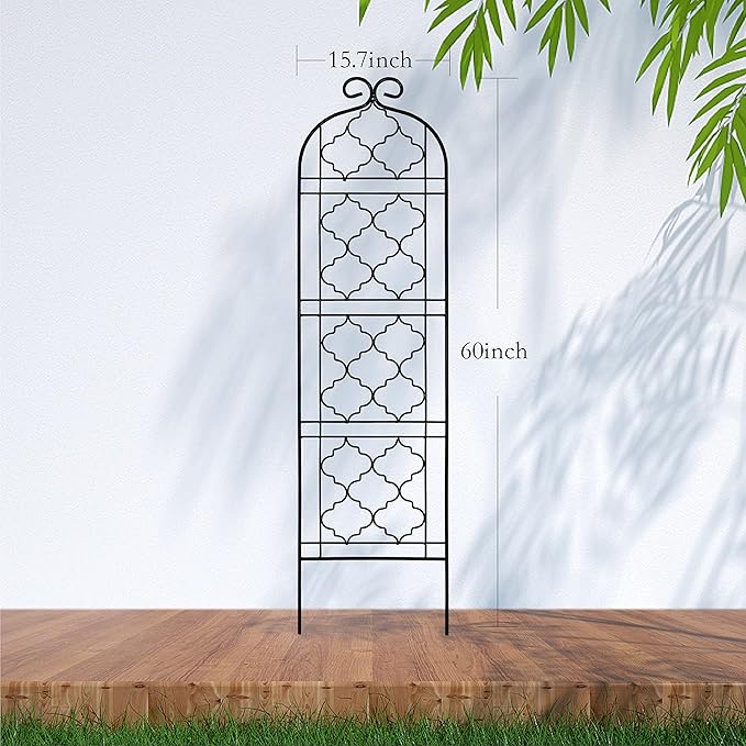 Garden Trellis for Vines and Climbing Plants Outdoor, Iron Wire Lattices Grid Panels for Potted Climbing Pergola Cucumber Tomato Rose Vegetable Flower Plant Trellises (60 * 16 Inch, Pack of 2, Black)