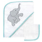 Luvable Friends Unisex Baby Cotton Hooded Towel and Washcloth, Gray Elephant, One Size