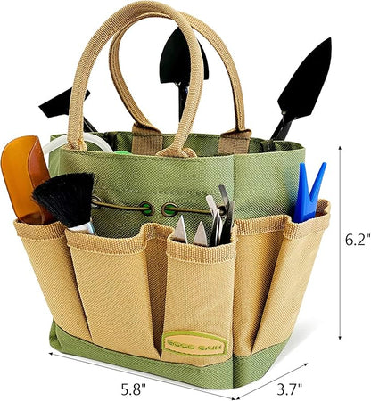 G GOOD GAIN Garden Succulent Kit with Organizer Bag, 15 Pieces Succulent Tools, Indoor Mini Hand Gardening Tools Set with Carrier for Bonsai Planter Miniature Fairy Planting Care(Green)