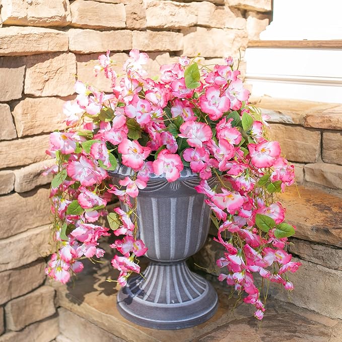 Artificial Hibiscus Fake Hanging Flowers Plants for Outdoors Spring Summer Decoration, 4pcs Pink Silk Hibiscus Long Trailing Vines UV Resistant Realistic Faux Flower for Outside Front Door Porch Patio