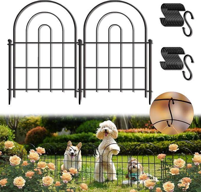 Garden Fence Panels, 17 in (High) x 20 ft (Long) Flower Bed Fencing for Small Animal Barrier, 19 Pcs Metal Decorative Fences Border with Hooks