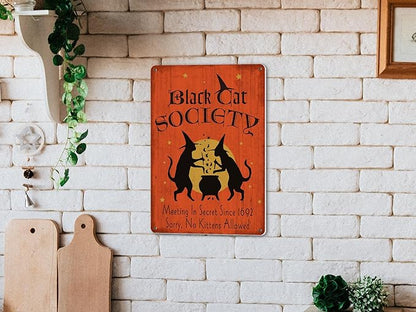 Halloween Decor Black Cat Society Witch Halloween Gothic Decormetal Sign Vintage Tin Sign Party Decoration 8X12 Inch
