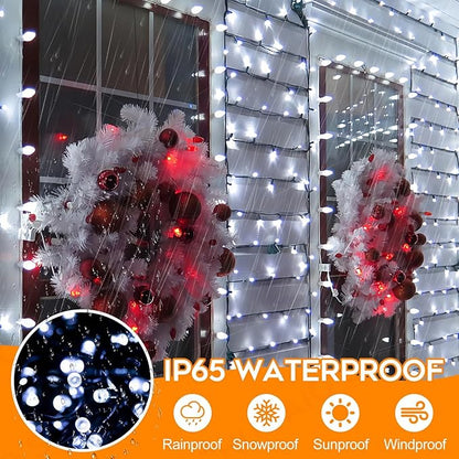 2Pack Battery Operated Christmas Lights Outdoor, 33 FT 100 LED Mini String Lights with Timer and 8 Modes, Green Wire Xmas String Lights for Tree Xmas Indoor Holiday Party Garden Decor, Cool White