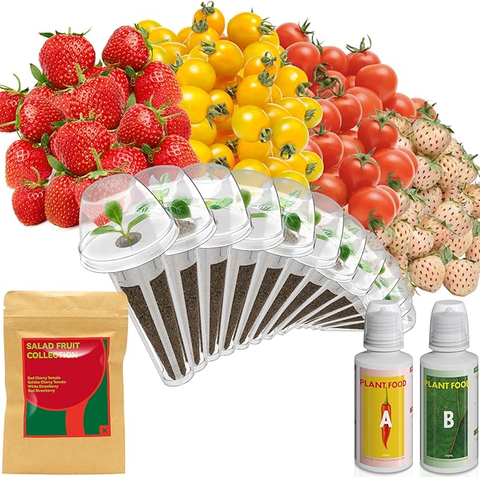 inbloom Strawberry & Tomato Seed Pod Kit for AeroGarden, Ahopegarden, GARDENCUBE, iDoo, MUFGA Hydroponics Growing System, 12-Pods with Heirloom Red/White Strawberry, Red/Golden Cherry Tomato Seeds