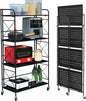 Foldable 4-Tier Metal Shelf with Wheels - Folding Bookshelf Unit for Living Room, Kitchen, Study 12.6" D x 23.6" W x 46.8" H, Matte Black