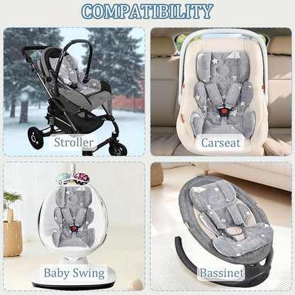 Infant Car Seat Insert Boys Girls, Soft Flannel Baby Head Support & 2 Strap Pads, Preemie Newborn Carseat Cushion Reversible & All Season for Stroller, Baby Swing, Rocker, Bassinets, Bouncer Gray Star