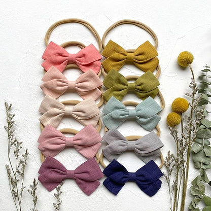 Cherssy Baby Girl Headbands and Hair Bows, 10pcs Stretchy Nylon Hairbands for Newborn, Infant, Toddlers